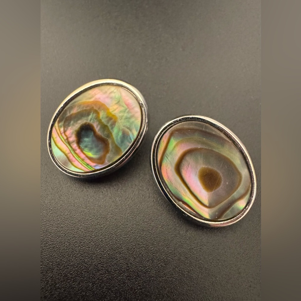 1960s Whiting & Davis Abalone Shell Clip On Earrings Vintage - EUC - Picture 4 of 8